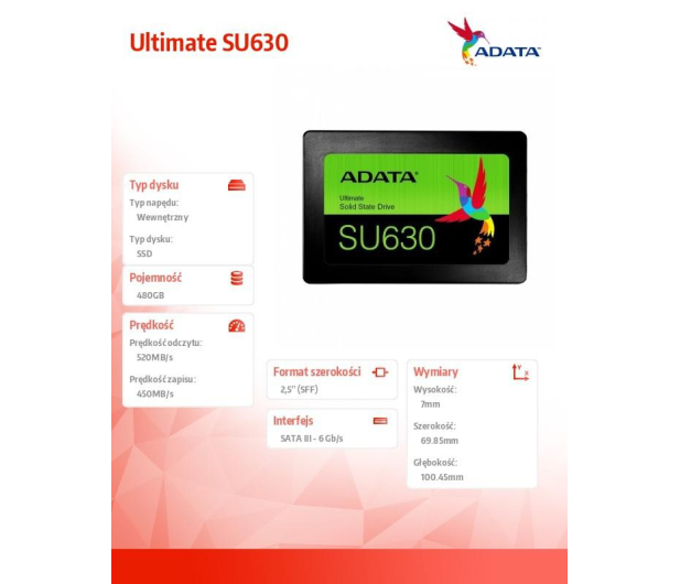 ADATA 480GB 2,5" SATA SSD Ultimate SU630 - 474478 - zdjęcie 3